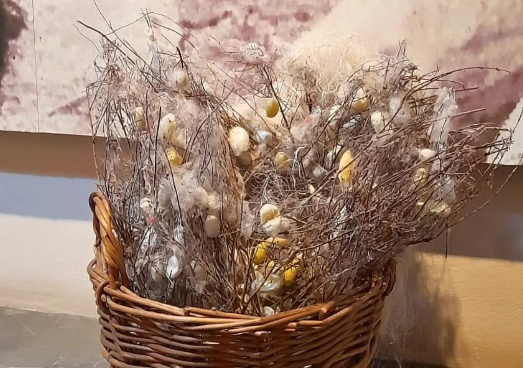 gusanos de la seda en una cesta